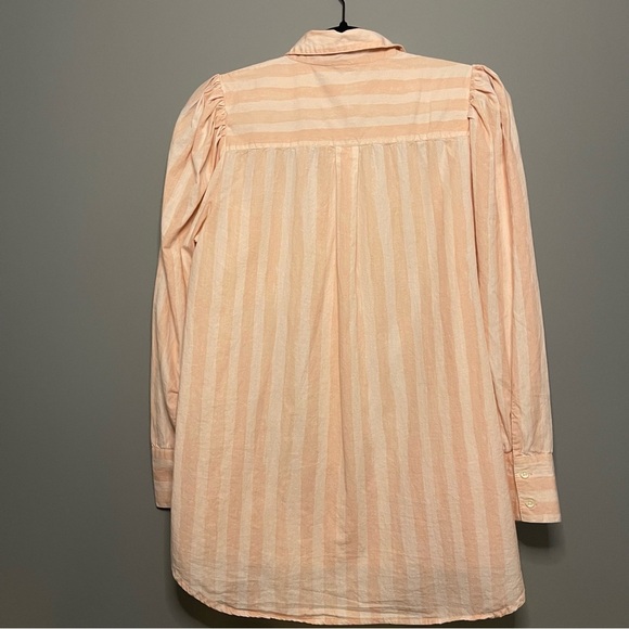FREE PEOPLE Candy Striper Pink Puff Shoulder Button-Up Shirt Small - Picture 2 of 4